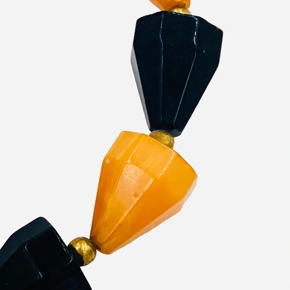 Vintage Bakelite Black Orange Pyramid Bead Necklace Earring Set